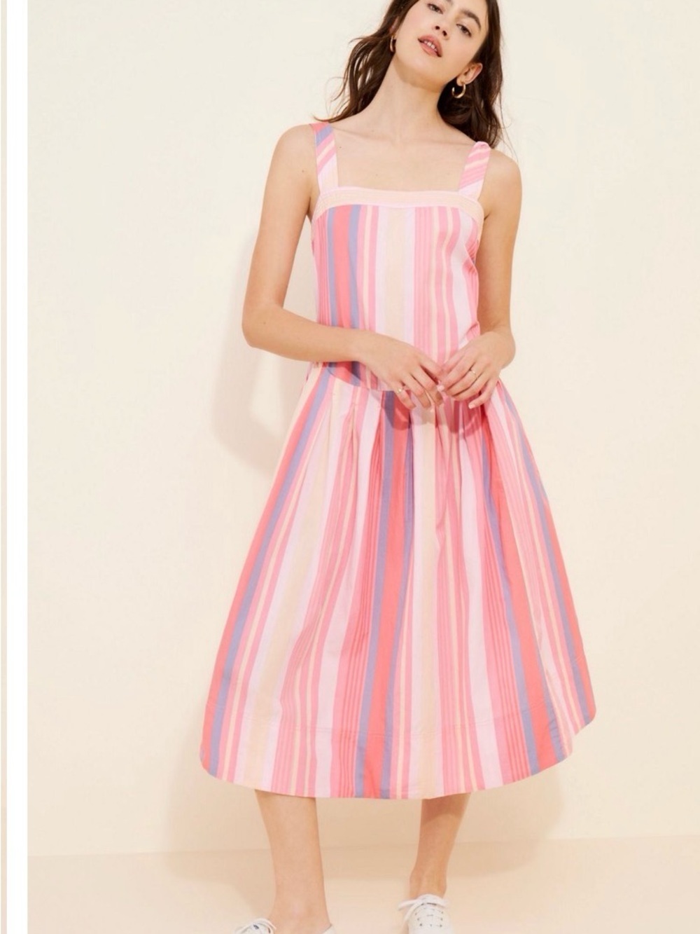 Free People Primavera Stripe Midi Dress Multicolor Size M Casual Bohemian Cotton